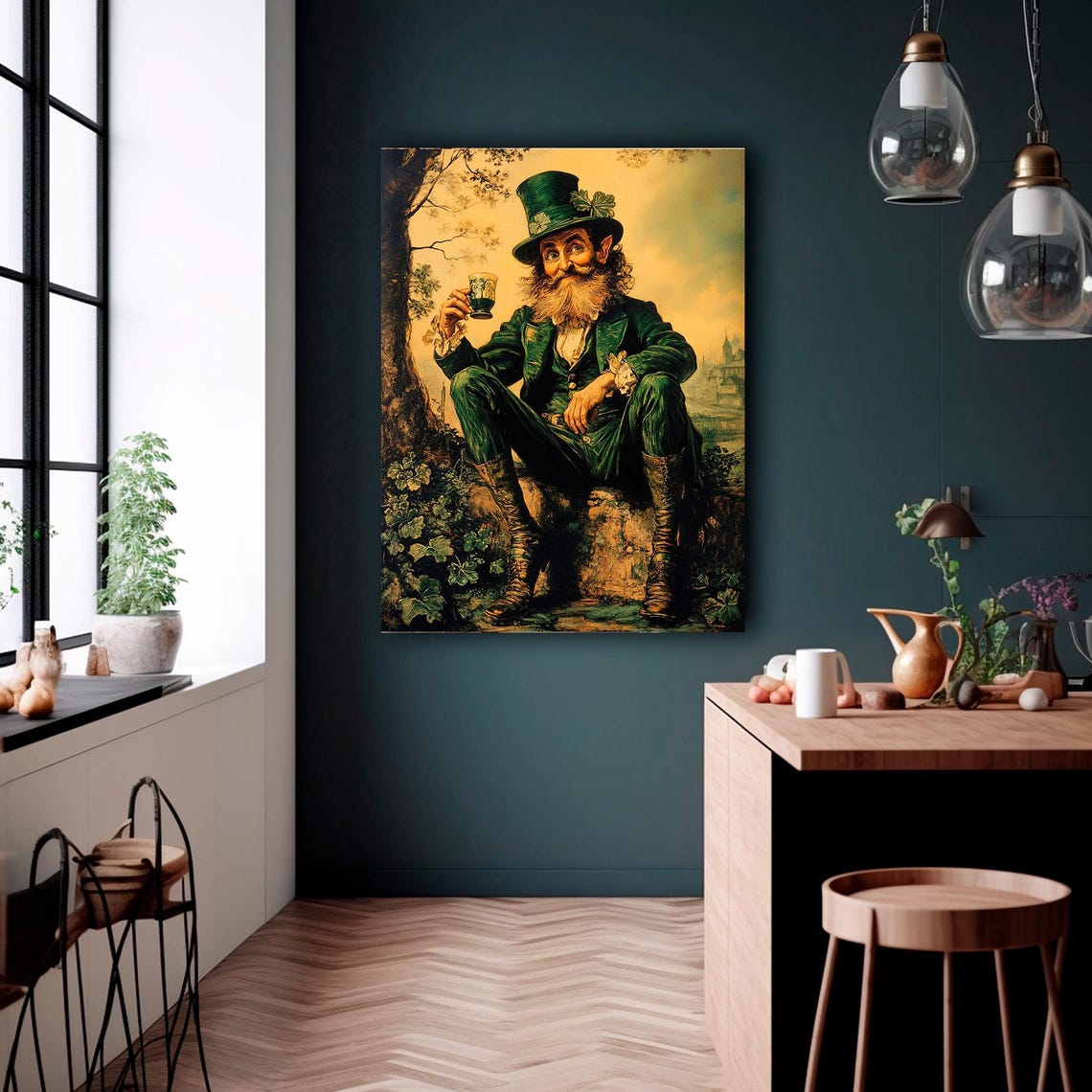 Leprechaun Print Vintage St Patricks Day Decor Rustic Irish Wall Art Irish Trickster Painting - Image 4