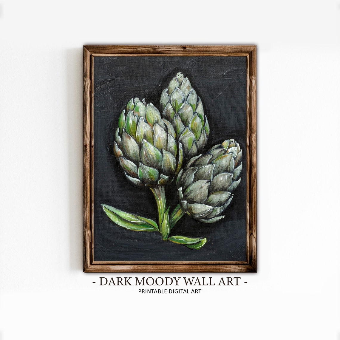 Moody Artichoke Print Kitchen Wall Decor Dark Still Life Painting Rustic Farmhouse Vegetable Wall Art