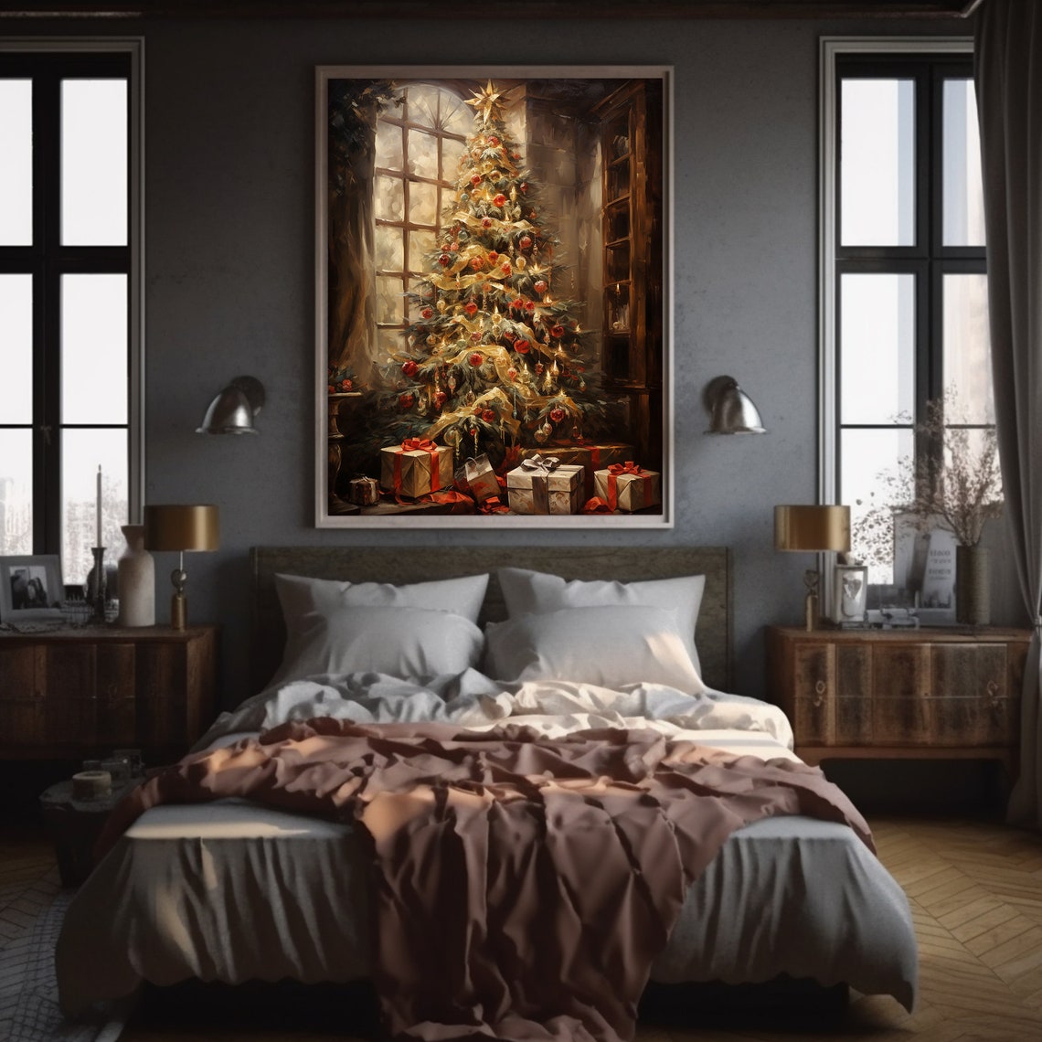 Victorian Christmas Tree Gifts Window Candlelight Painting Poster - Image 2