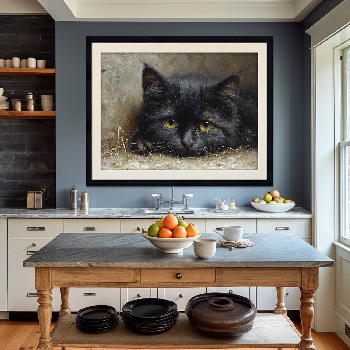 Rustic Black Cat Print Antique Farmhouse Print Moody Aesthetic Painting - Image 4