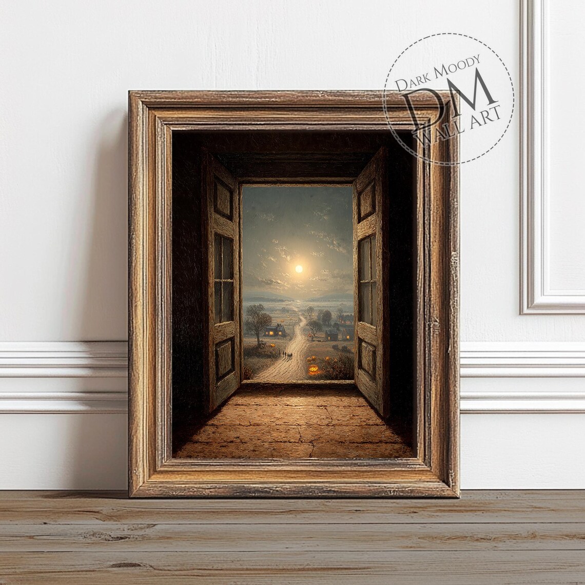 Pumpkin Moon Halloween Wall Art Spooky Rustic Night Print