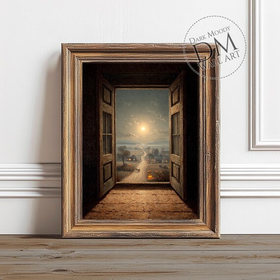 Pumpkin Moon Halloween Wall Art Spooky Rustic Night Print
