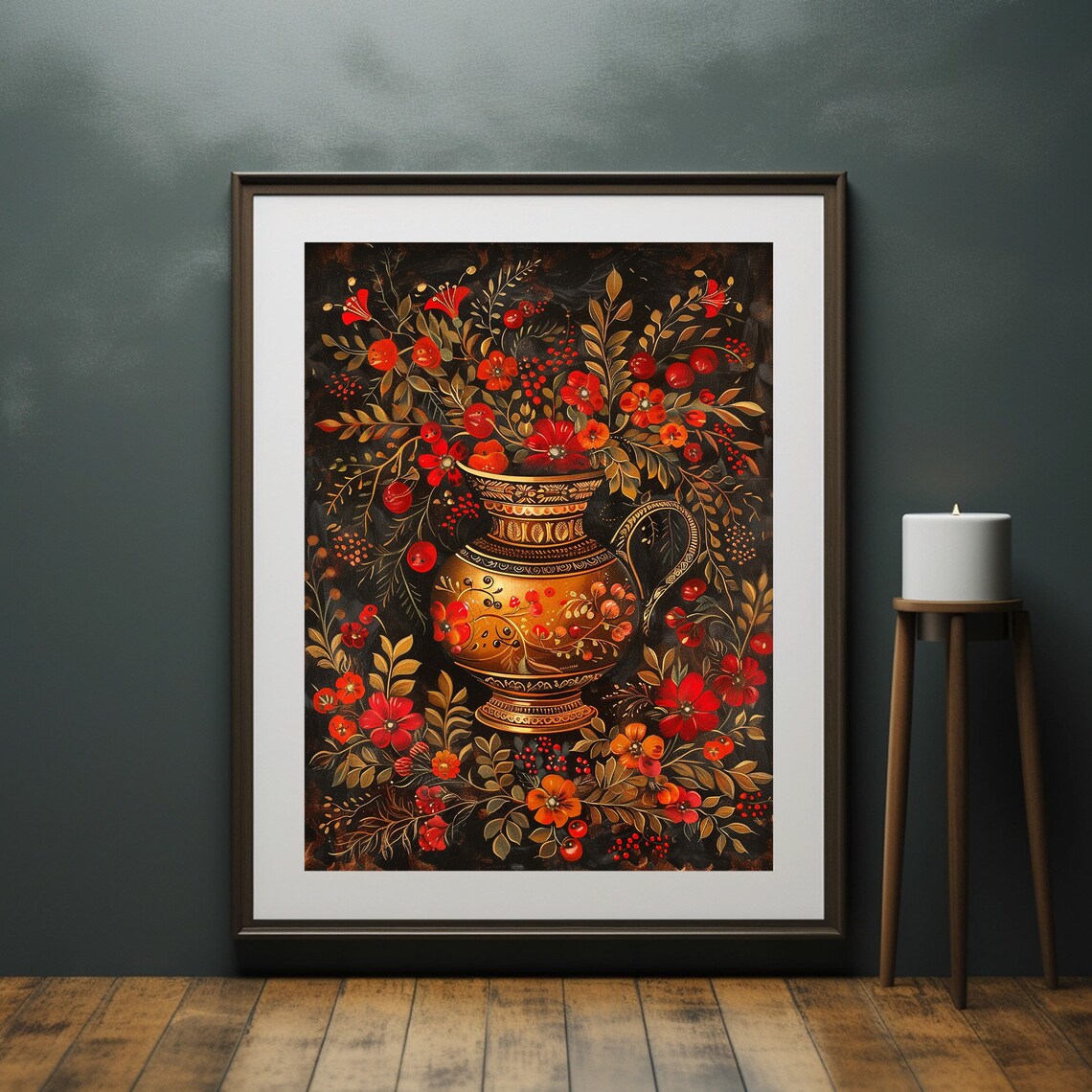 Khokhloma Floral Vase Russian Folk Art Red Gold Painting Poster - Image 5