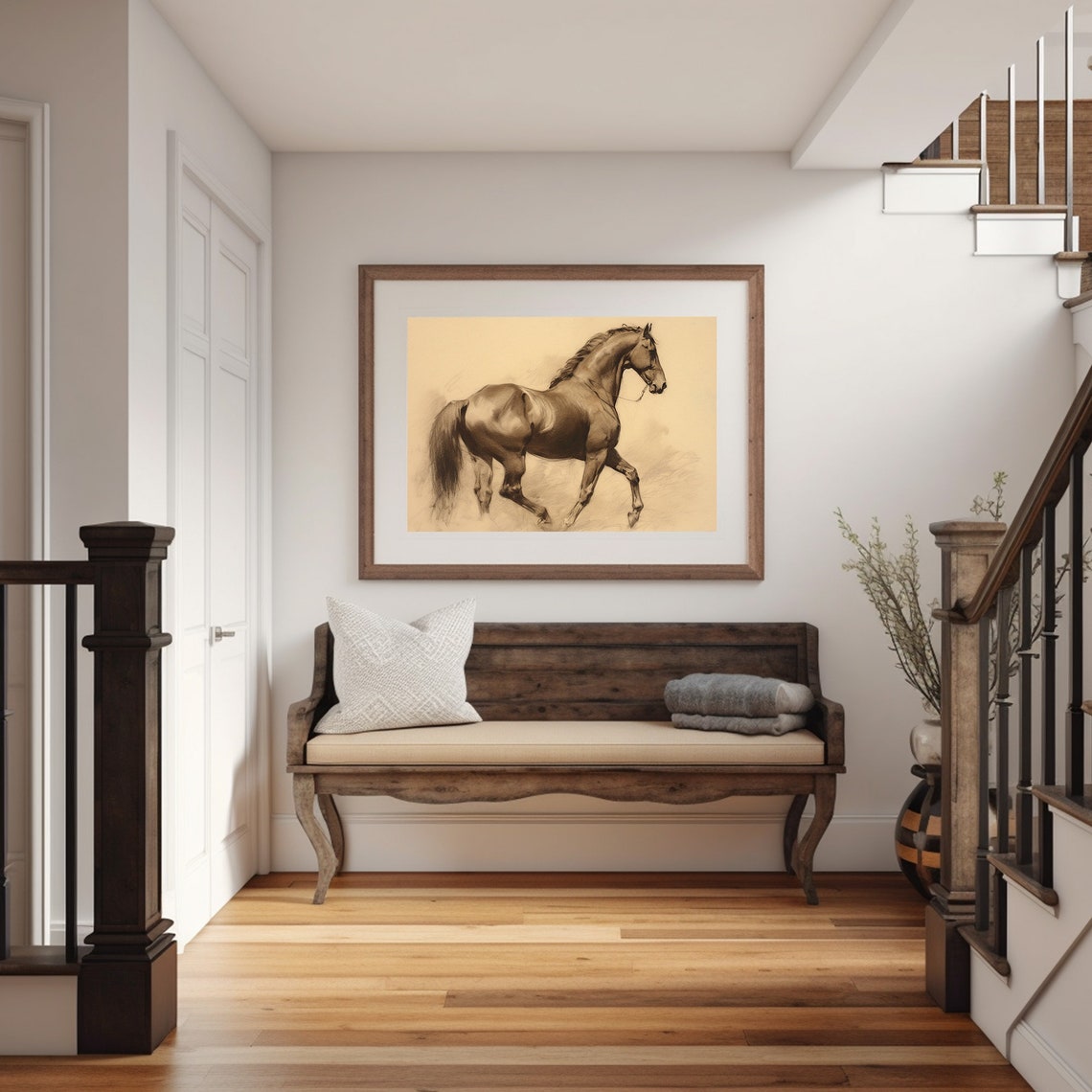 Antique Horse Sketch Painting Moody Drawing Dark Academia Print - Image 5