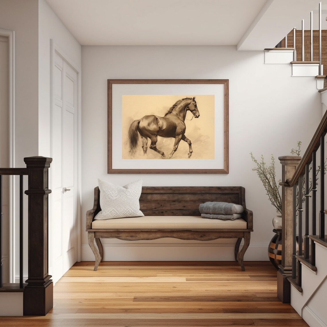 Antique Horse Sketch Sepia Drawing Vintage Equestrian Poster - Image 5