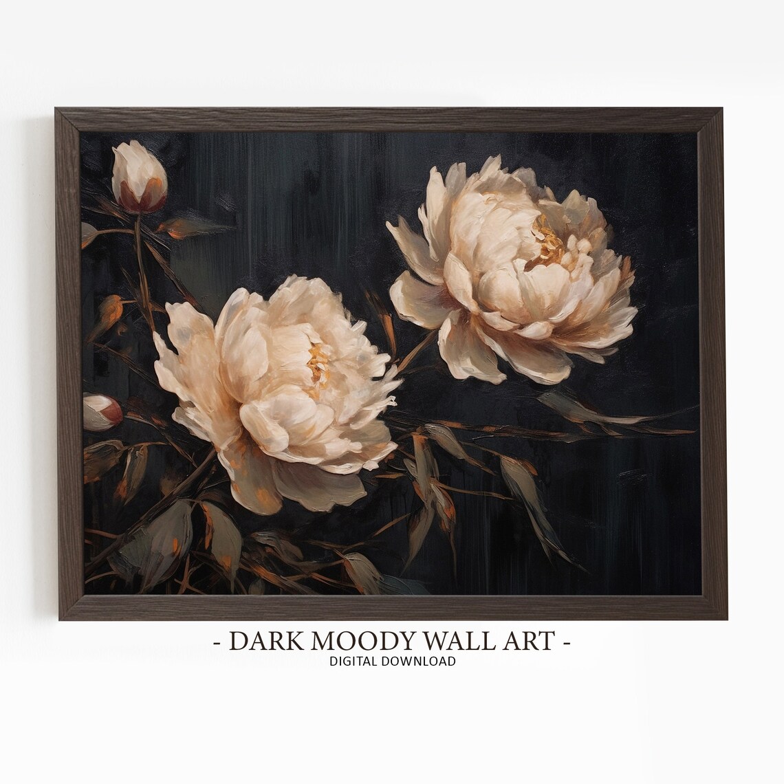 Moody Peony Painting, Dark Cottagecore Art Print
