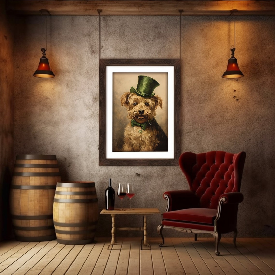 Dog Wearing Green Top Hat St Patricks Day Pet Portrait Poster - Image 5