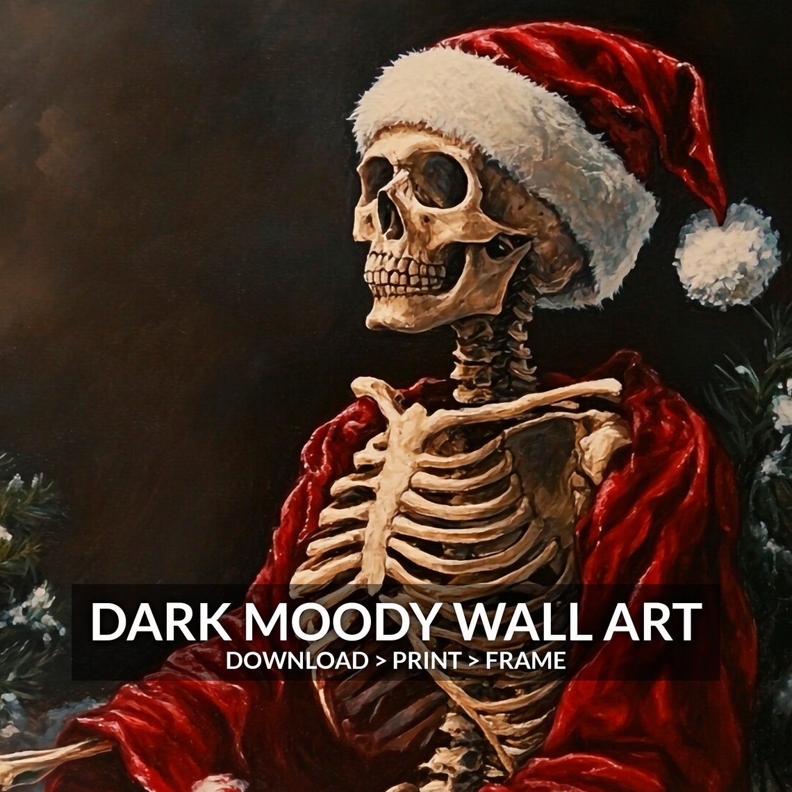 Skeleton Santa In Snow Gothic Christmas Dark Painting Poster - Image 4