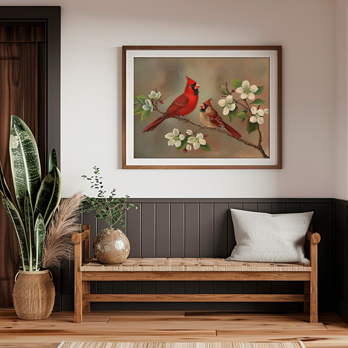 Two Cardinals Blossom Branch Painting Male Female Red Bird Poster - Image 4