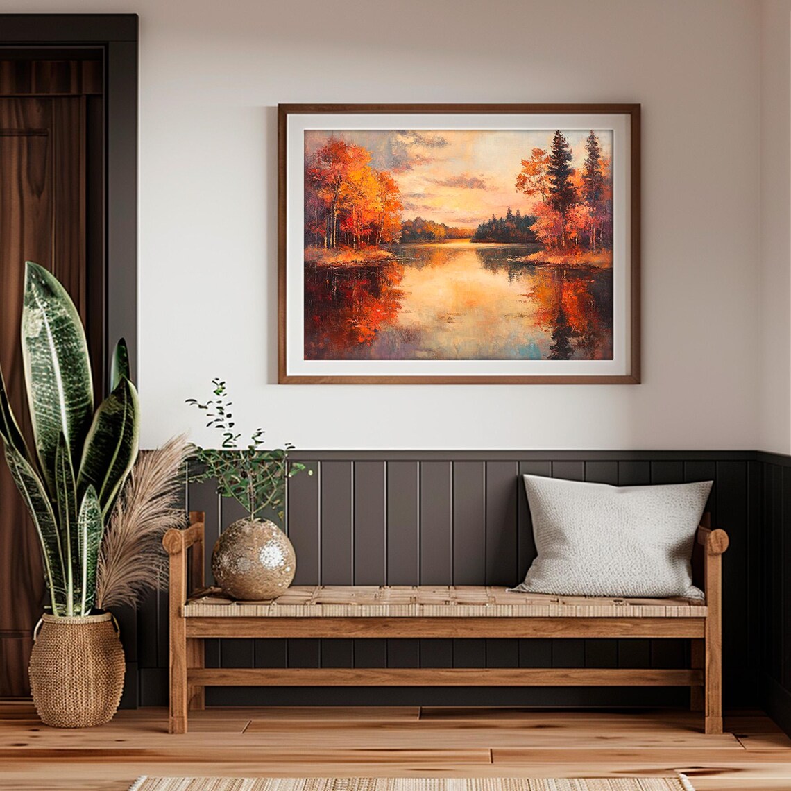 Sunset Over Autumn Lake With Fiery Reflections Rustic Waterscape Poster - Image 2