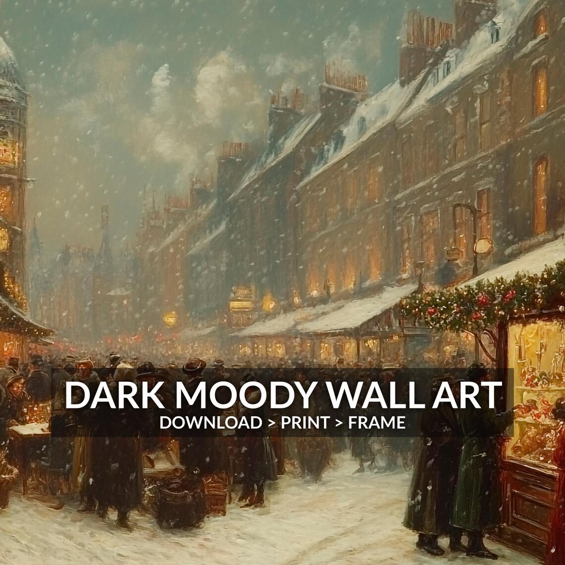 Bustling Victorian Christmas Market Snowy City Street Poster - Image 6