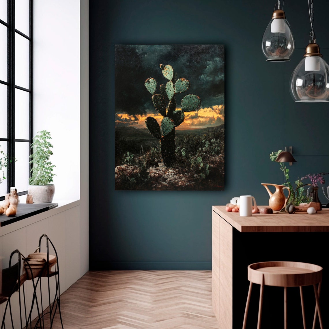 Prickly Pear Cactus Stormy Desert Sunset Dramatic Scene Poster - Image 2