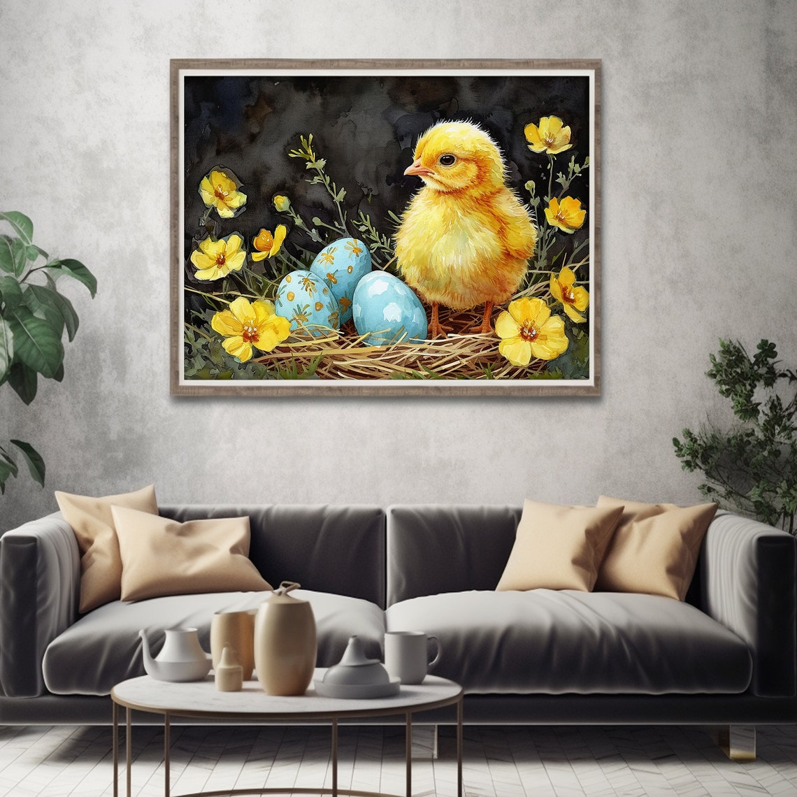 Easter Chick Prints Spring Wall Art Rustic Decor Moody Farmhouse Watercolor Painting - Image 3