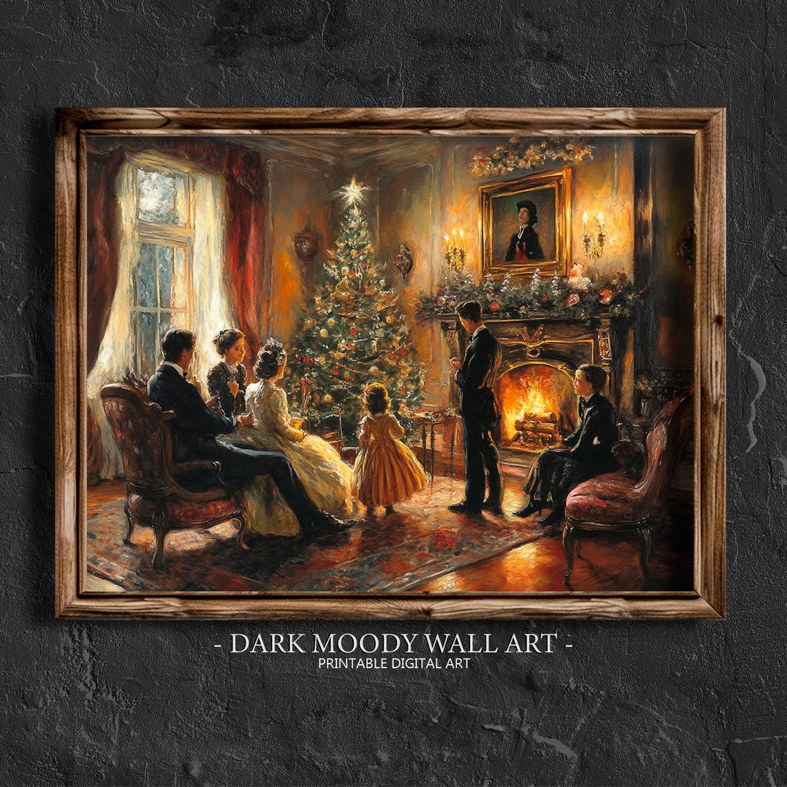 Victorian Family Gathered Around Christmas Tree by Fire Wall Art - Image 4