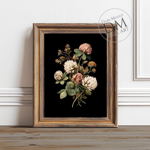 Clover Flowers Wall Art Gothic Moody Botanical Floral Print