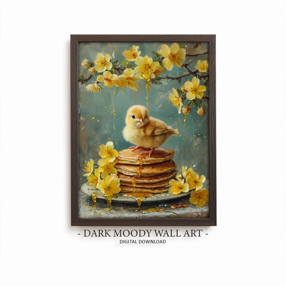 Easter Chick Prints Spring Wall Art Cottagecore Decor Moody Watercolor Painting