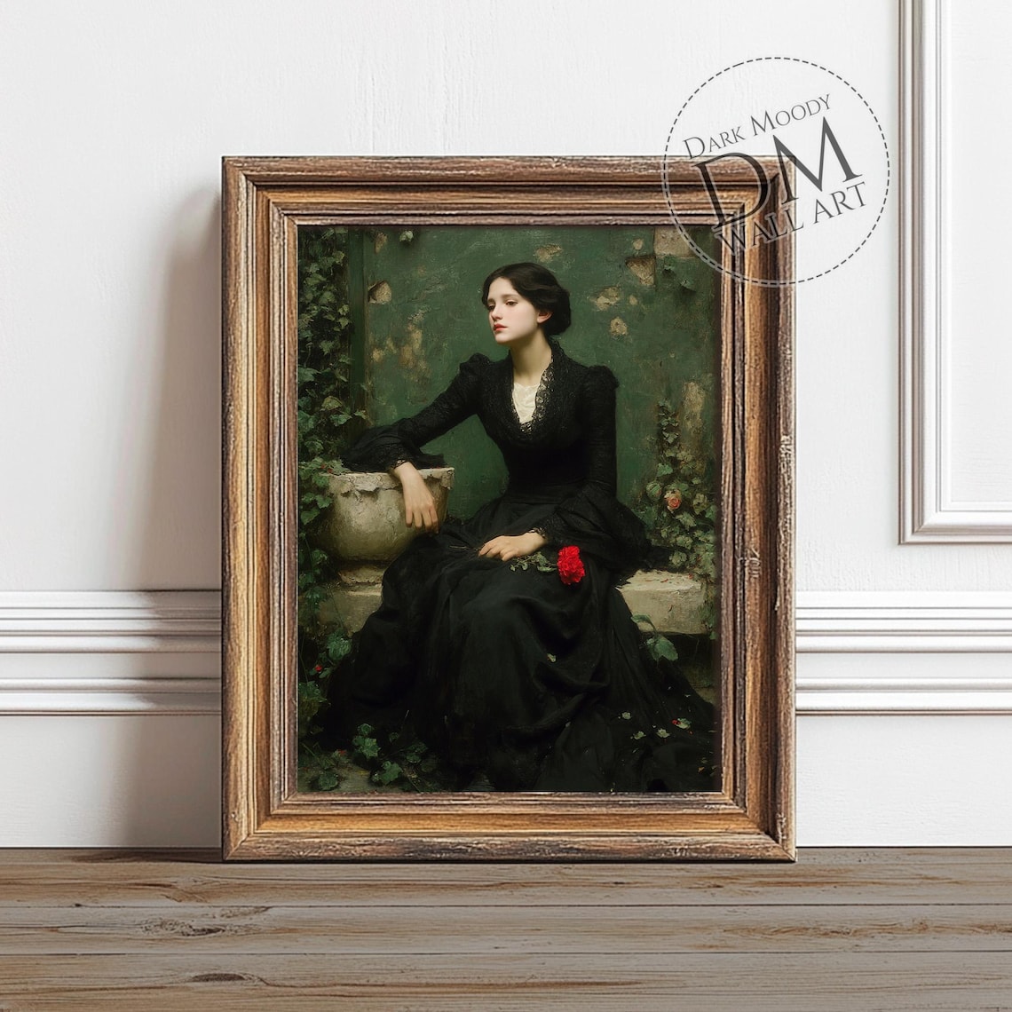 Elegant Woman In Black Dress Victorian Garden Portrait Wall Art