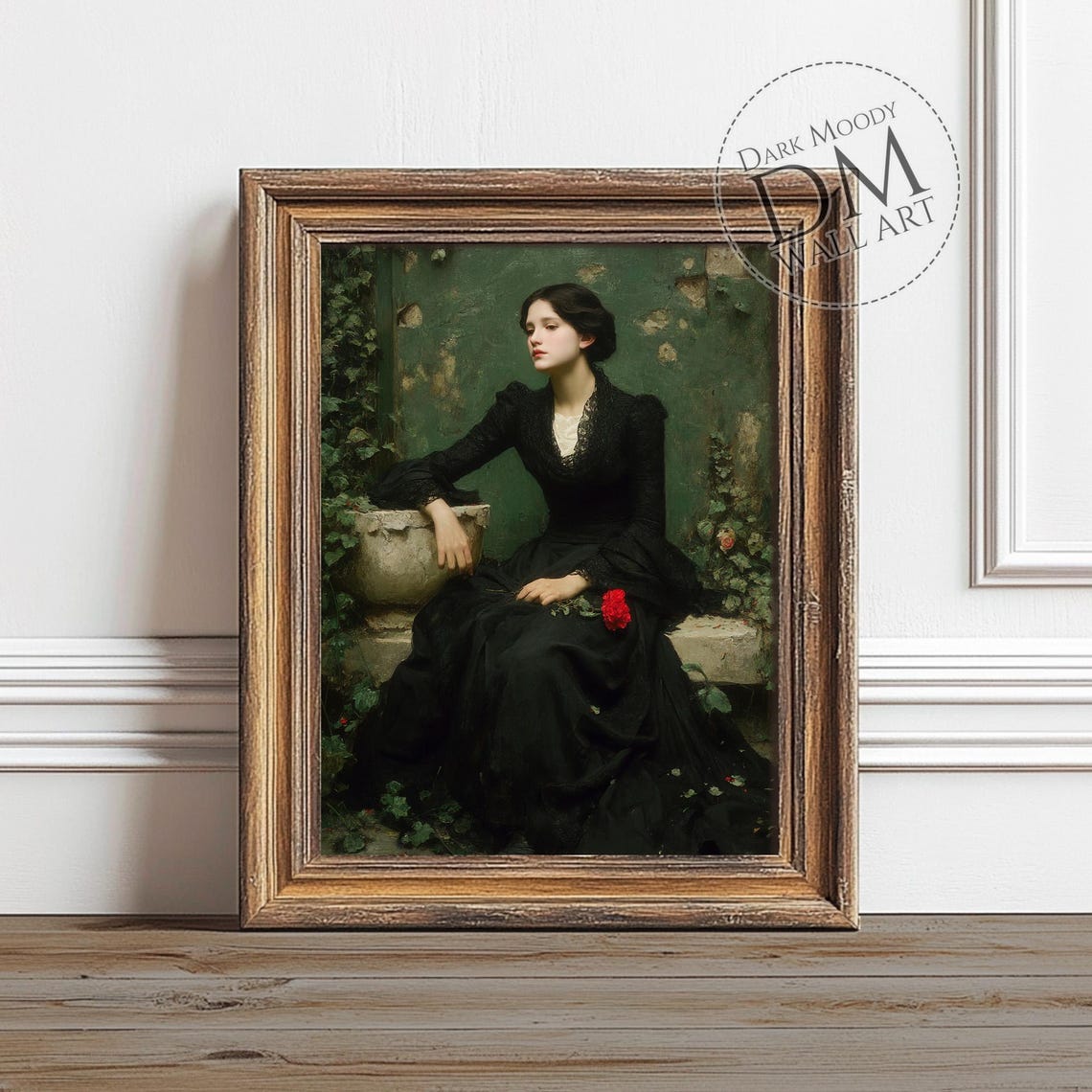 Victorian Woman Wall Art Gothic Dark Rose Portrait Print