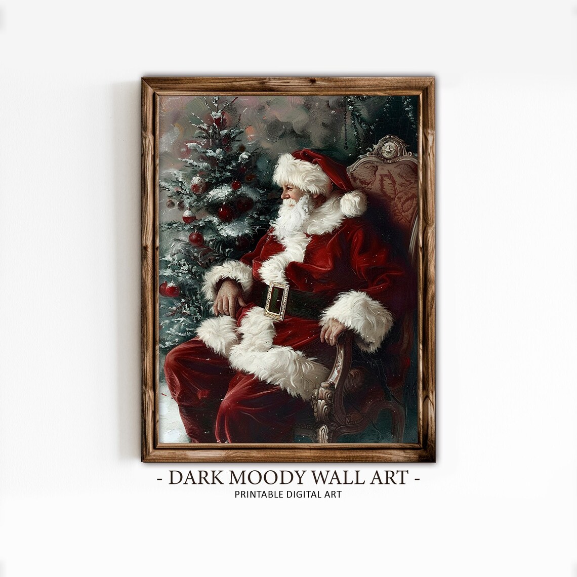 Santa Claus Chair Christmas Tree Vintage Painting Holiday Decor Poster