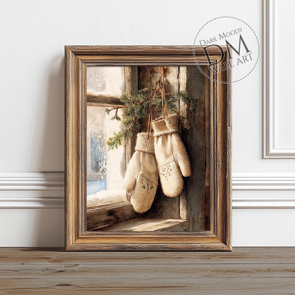 Christmas Mittens Rustic Winter Window Art Print