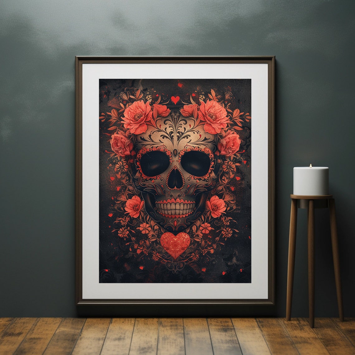 Floral Sugar Skull Painting Dia De Los Muertos Art Mexican Print - Image 2