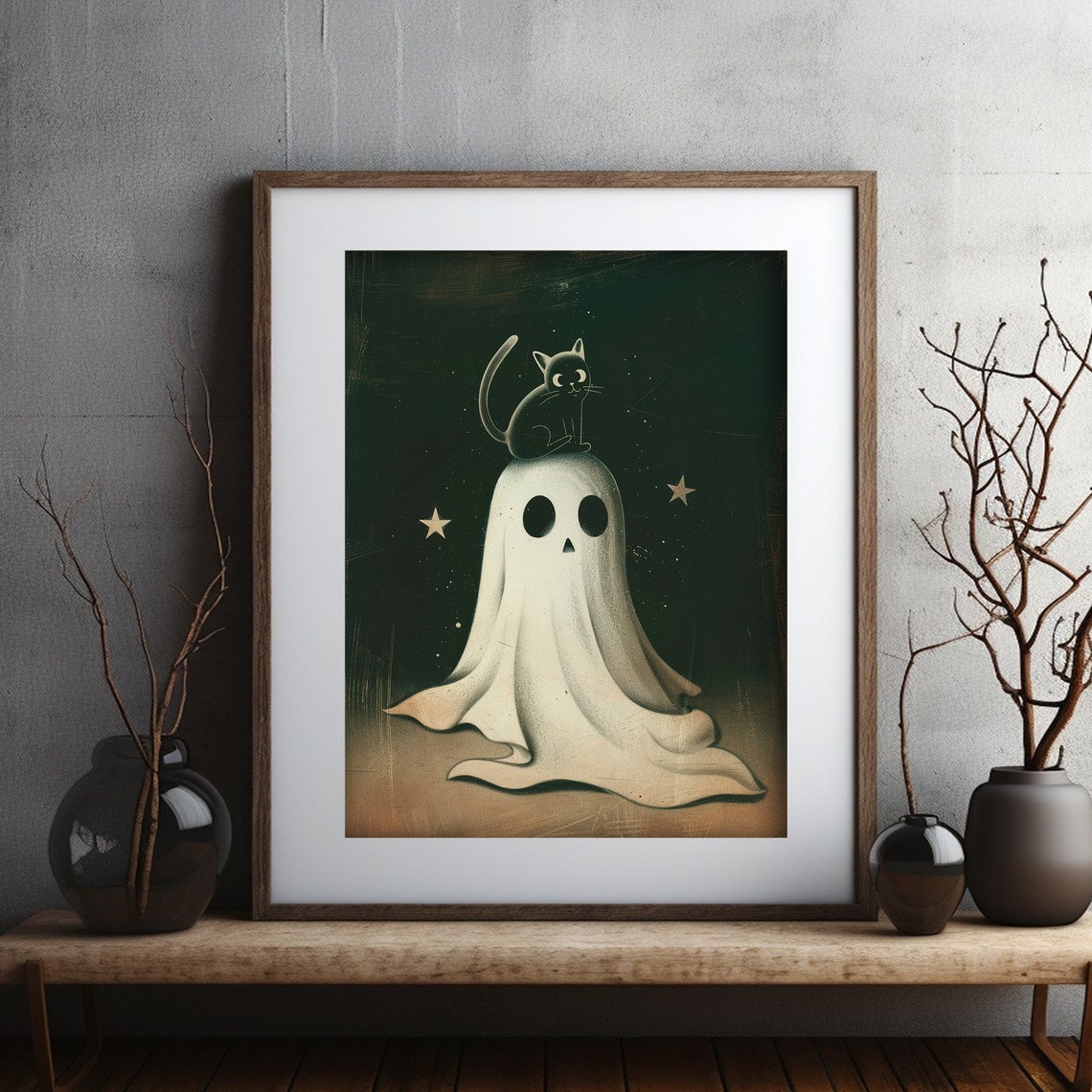 Cute Ghost Painting Cat Halloween Wall Art Dark Academia Decor Gothic Cottagecore Print Halloween Ghost - Image 6