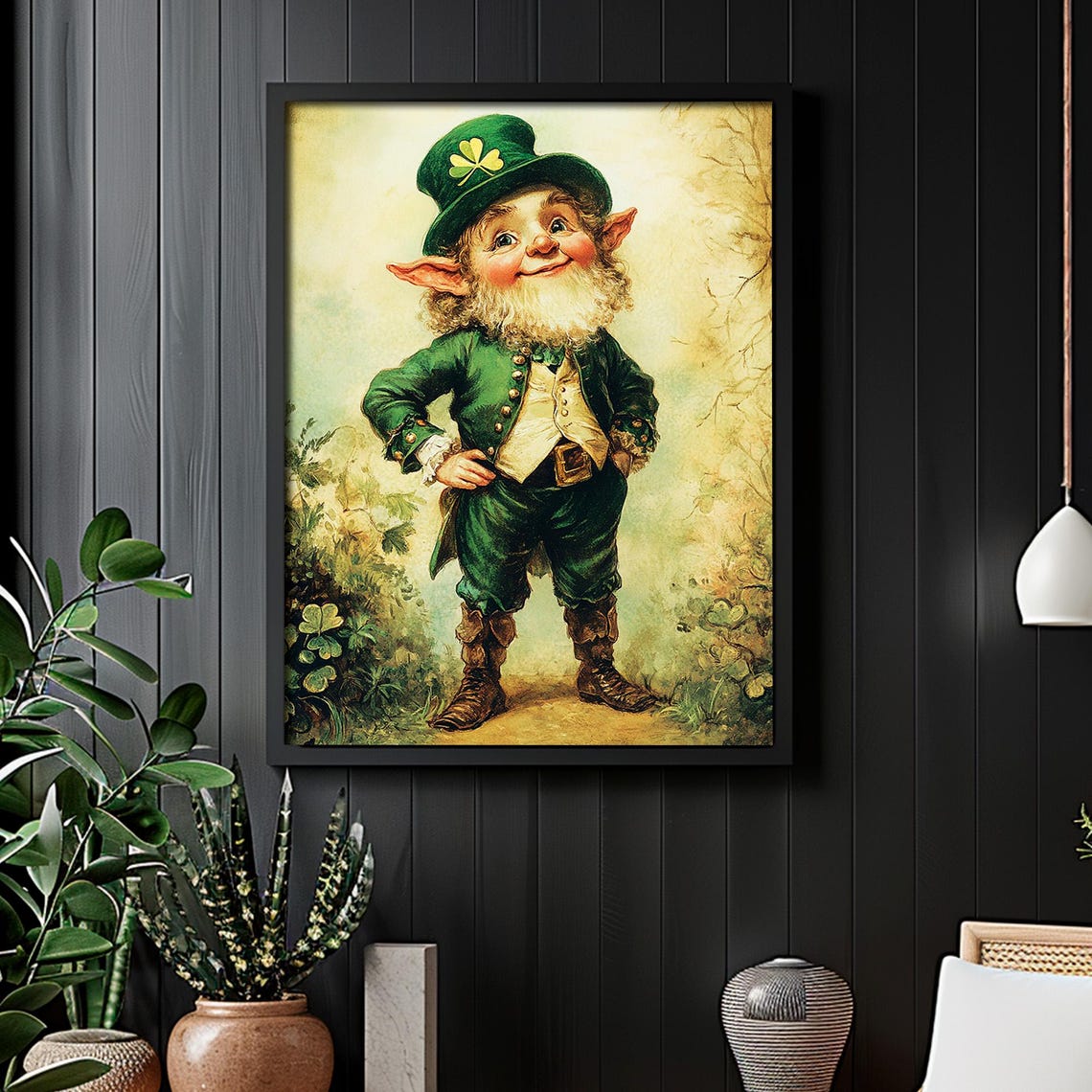 Leprechaun Print Vintage St Patricks Day Decor Rustic Irish Wall Art Irish Trickster Painting - Image 2