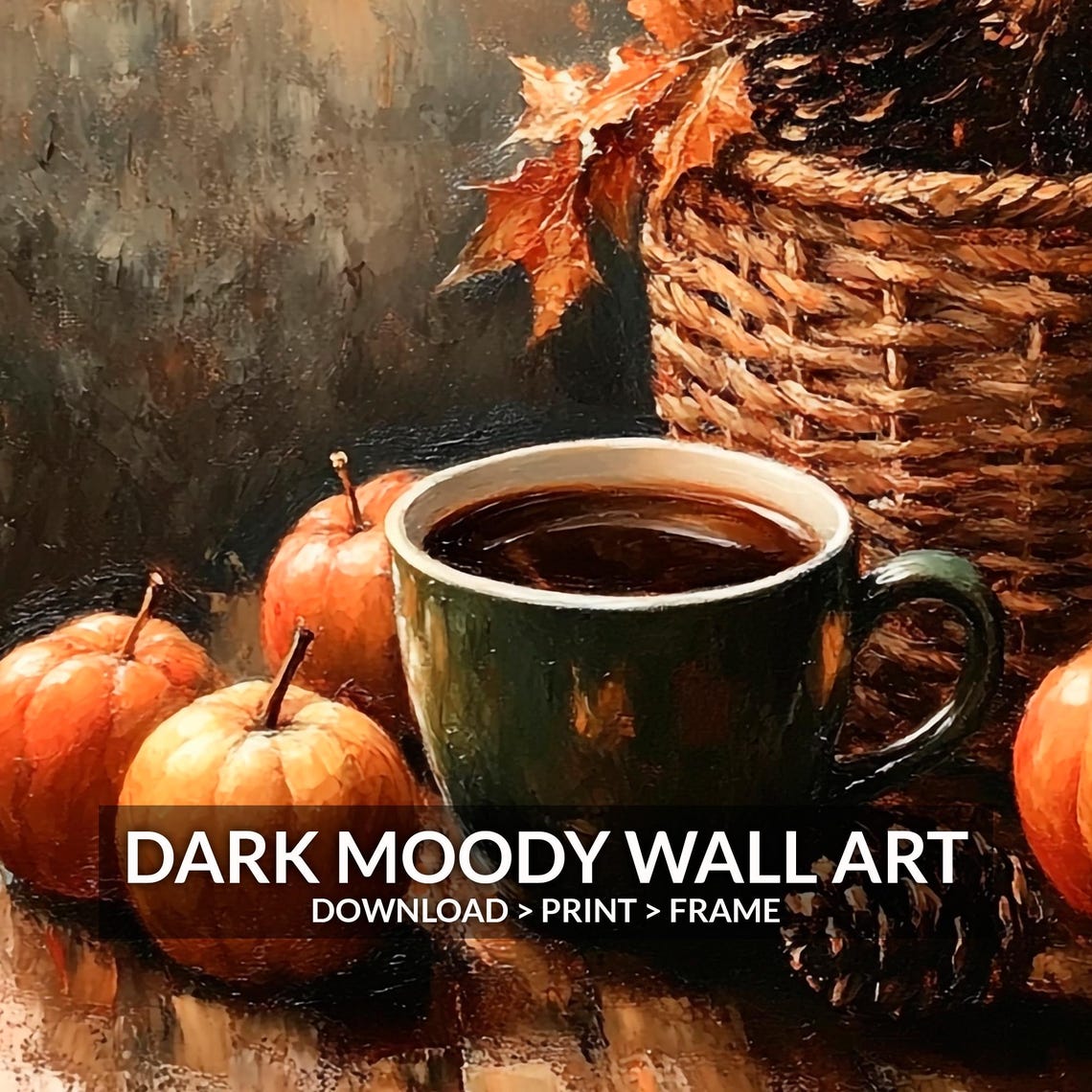 Autumn Coffee Mug Mini Pumpkins Pinecone Basket Cozy Wall Art - Image 6