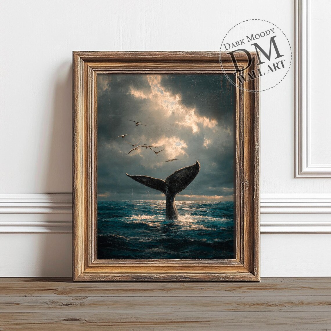 Whale Tail Art Print, Moody Ocean Seascape