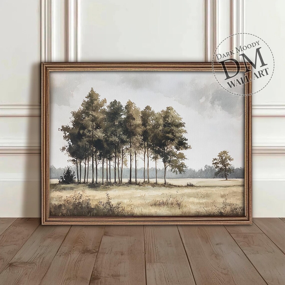 Minimalist Landscape Poster, Rustic Field With Trees