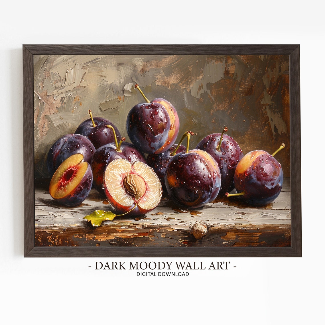 Plum Painting Dark Moody Art Kitchen Still Life Print Wall Art