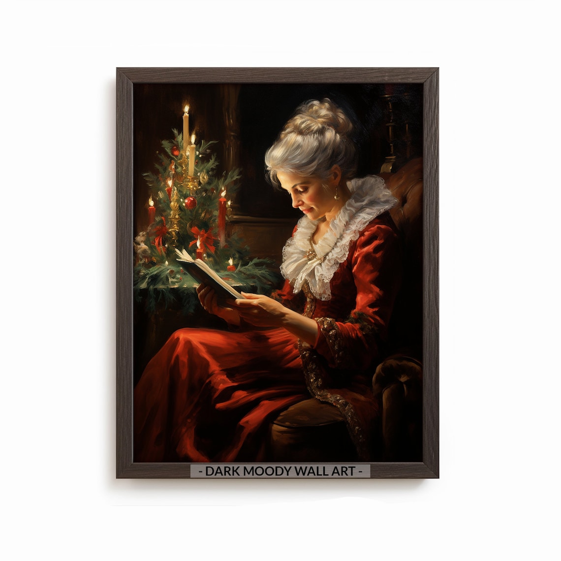 Mrs Claus Reading Book, Vintage Christmas Art Print
