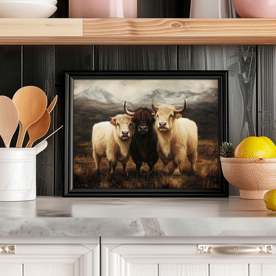 Highland Cows Mountain Moorland Rustic Cattle Painting Poster - Image 2