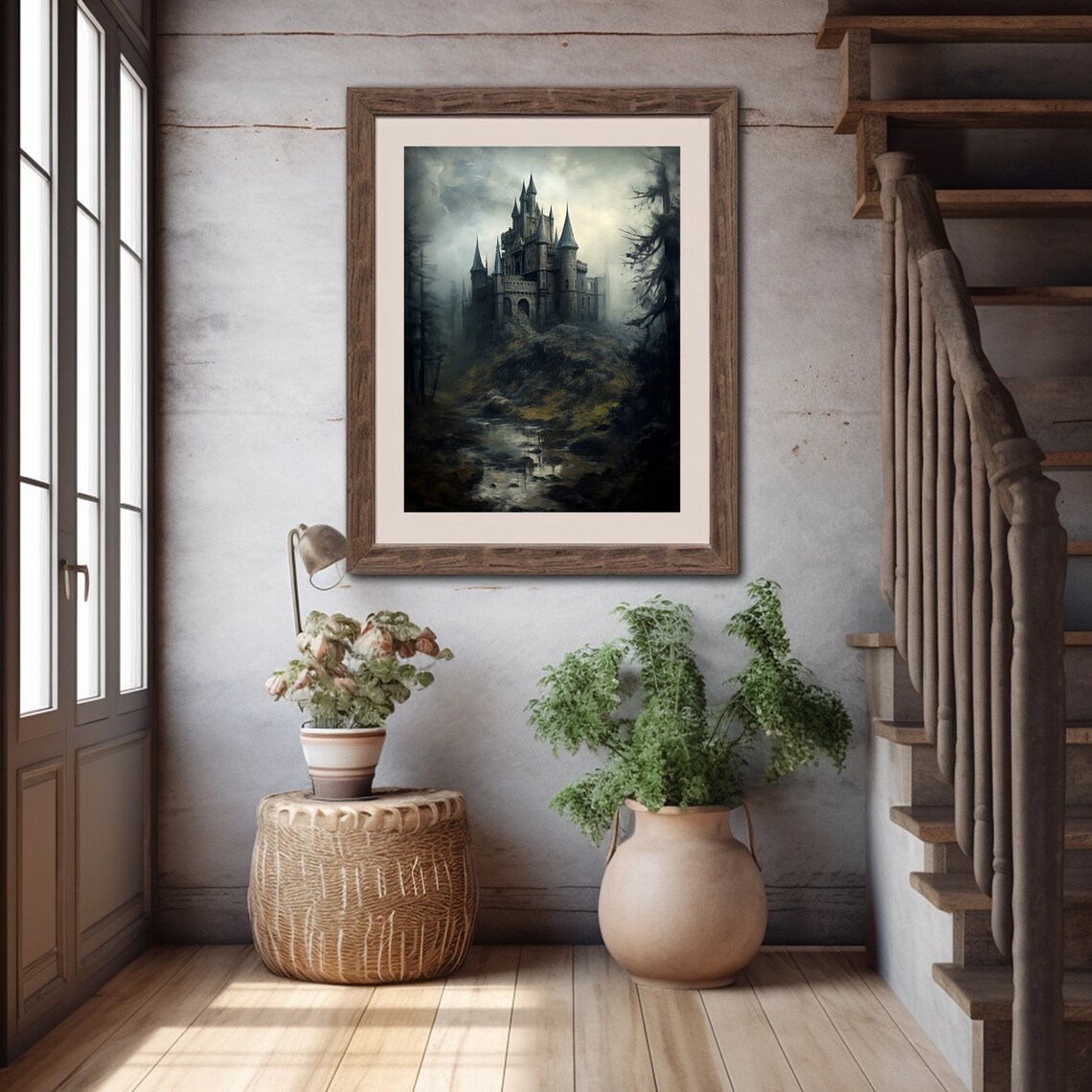 Dark Gothic Castle on a Misty Hill Moody Medieval Landscape Art Poster - Image 5