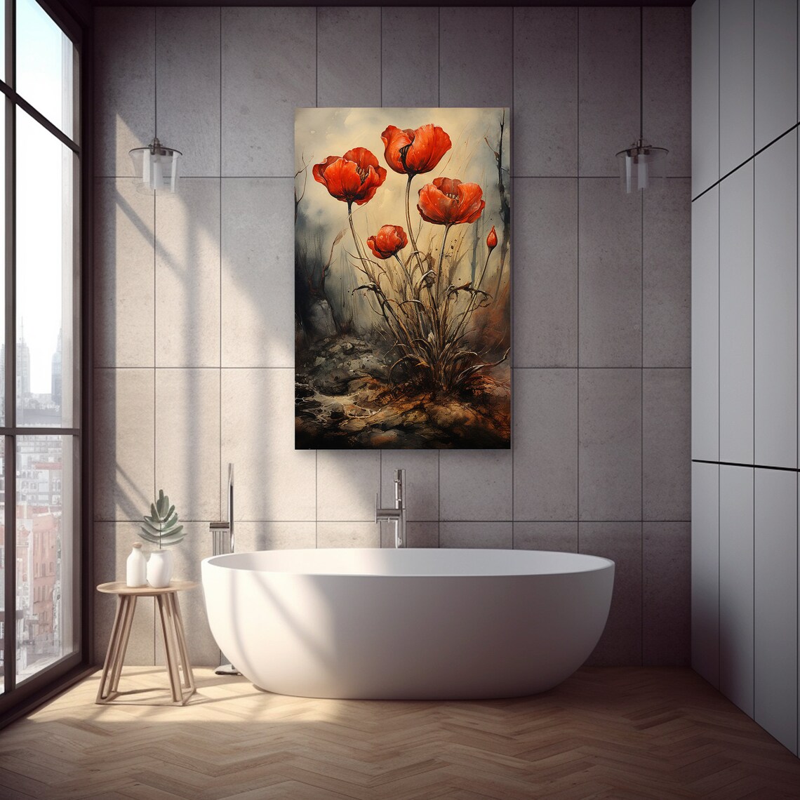 Soft Red Poppies in the Mist Watercolor Floral Landscape Poster - Image 5