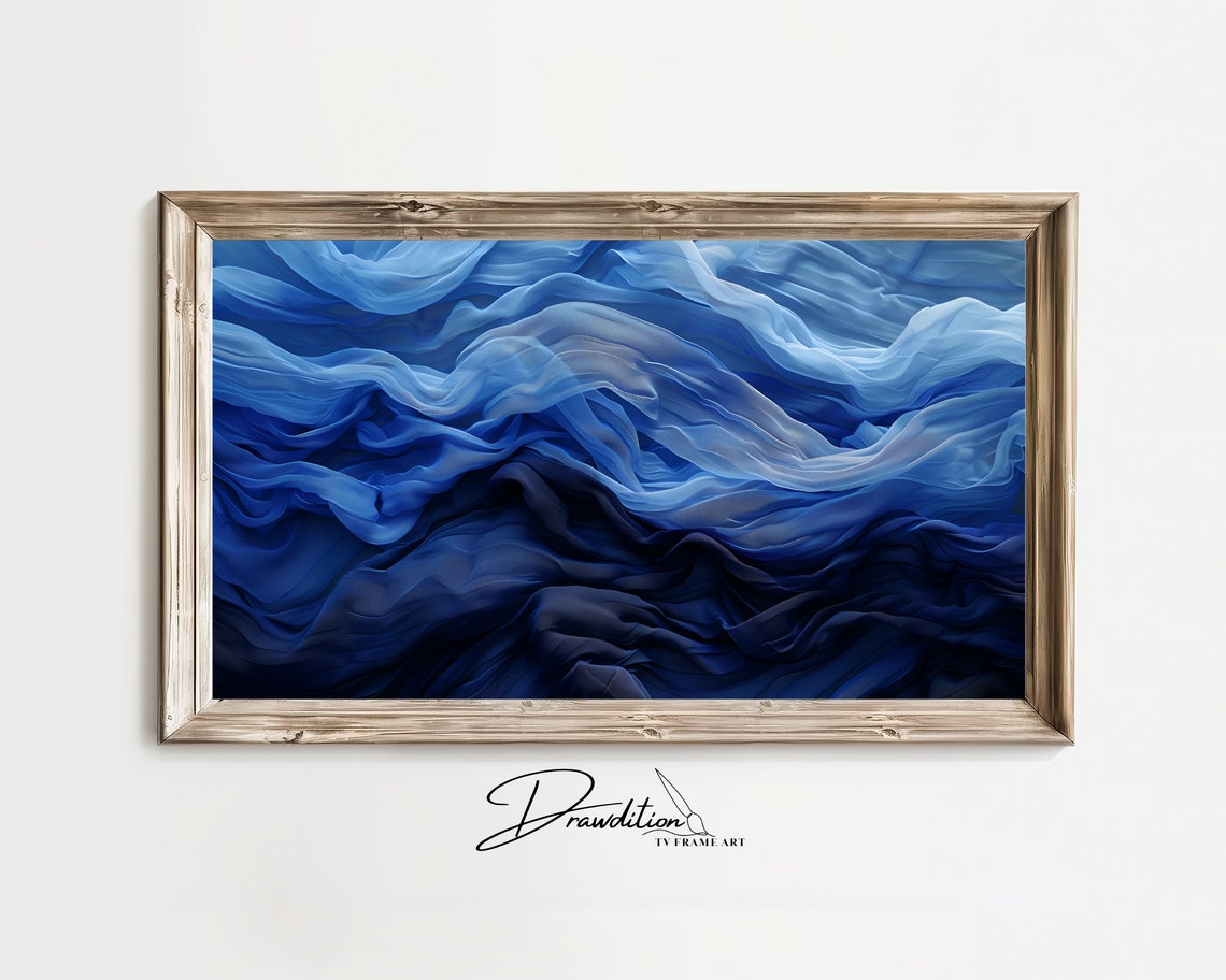 Indigo Blue Waves Abstract 3D Navy Textured Modern Dark Poster