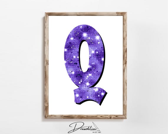 Disco Indigo Letter Q Print Purple Trendy Personalized Monogram Wall Art Disco Cowgirl Dorm Decor Preppy Poster Teen Room