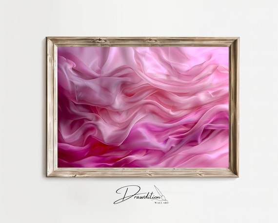 Pink Flowing Silk Abstract Art Print Romantic Feminine Modern Wall Decor Poster