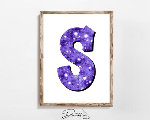 Disco Indigo Letter S Print Purple Trendy Personalized Monogram Wall Art Disco Cowgirl Dorm Decor Preppy Poster Teen Room