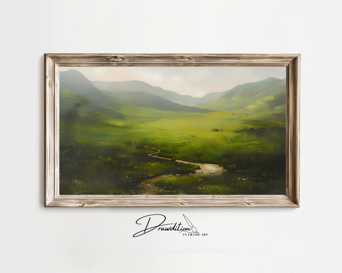 Misty Green Valley Mountain Landscape Serene Nature Scenery Poster