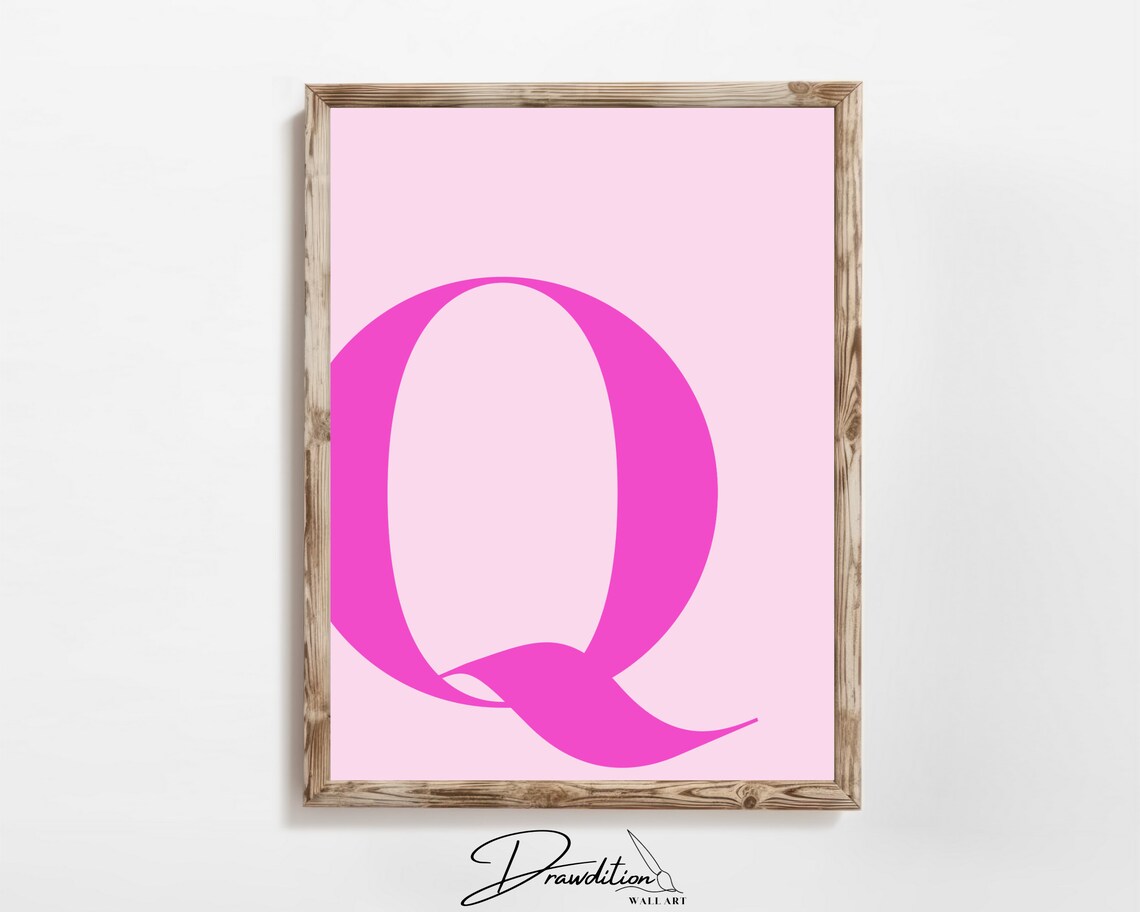 Pink Letter Q Monogram Initial Poster Preppy Teen Girl Bedroom Dorm Wall Decor