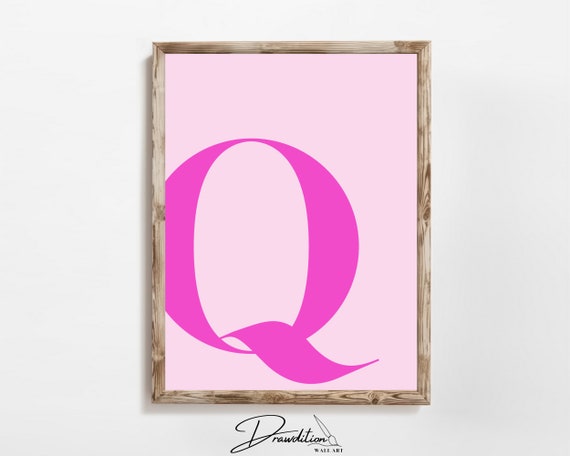 Letter Q Wall Art Preppy Room Decor Q Initial Poster Cute Apartment Decor College Dorm Decor Light Pink Art Teen Girl Room