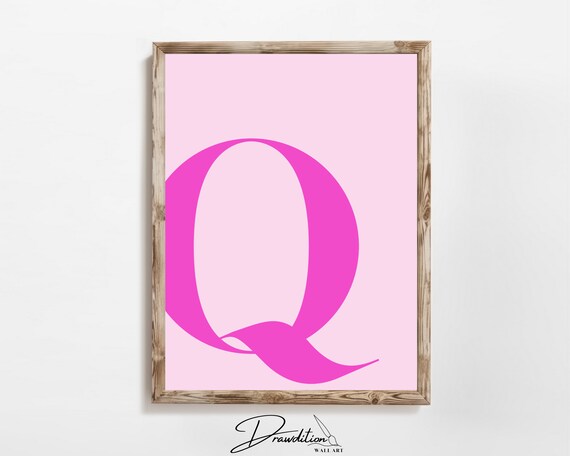 Pink Letter Q Monogram Initial Poster Preppy Teen Girl Bedroom Dorm Wall Decor