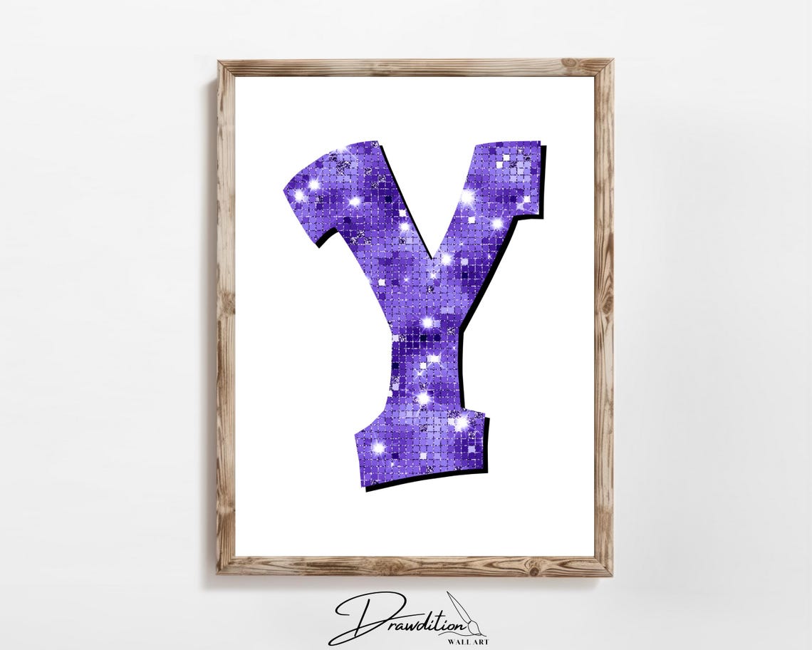 Letter Y Purple Disco Sequin Glitter Monogram Sparkly Preppy Print