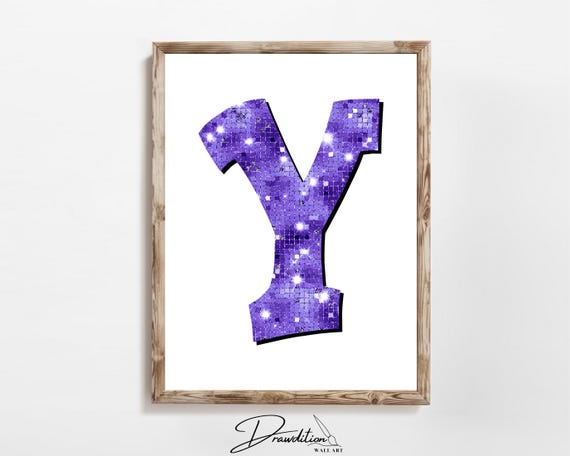 Disco Indigo Letter Y Print Purple Trendy Personalized Monogram Wall Art Disco Cowgirl Dorm Decor Preppy Poster Teen Room