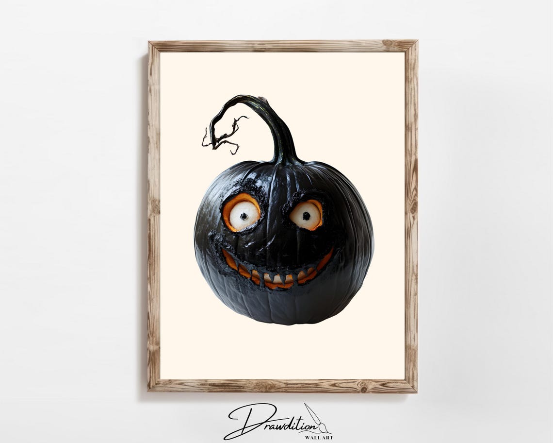Black Pumpkin Carved Silly Grinning Googly Eye Halloween Poster