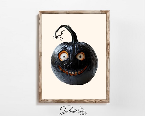 Black Pumpkin Carved Silly Grinning Googly Eye Halloween Poster
