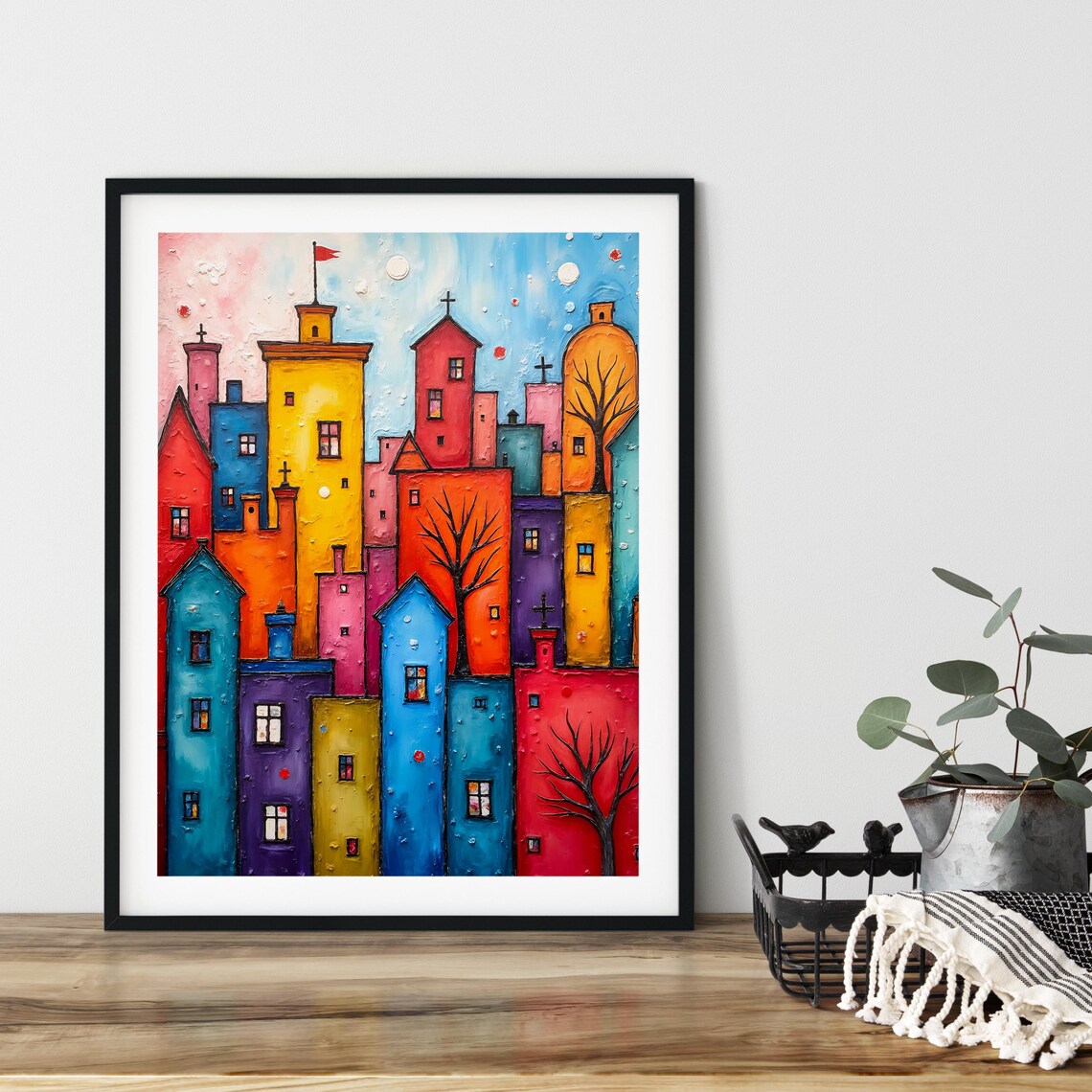 Whimsical Colorful Cityscape Fantasy Village Art Print