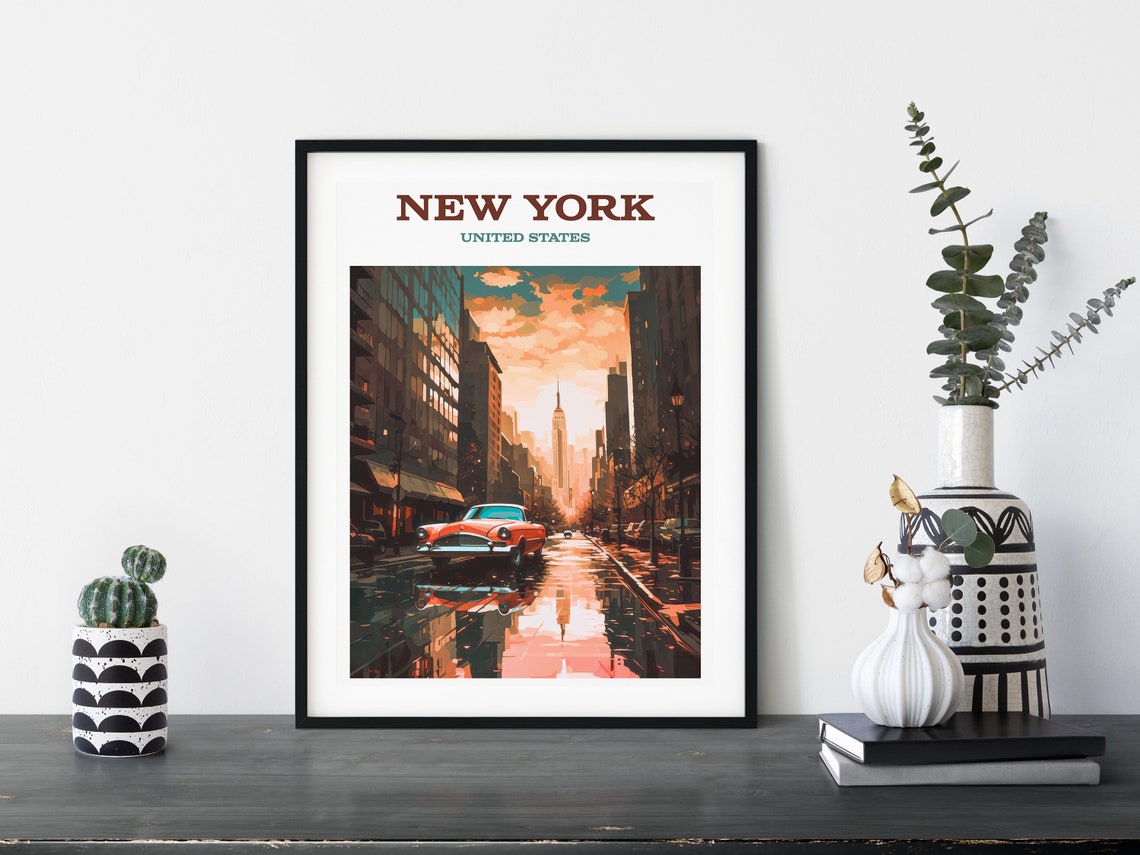 Retro Travel Poster Wall Art Various Sizes Instant Ai Gen New York United States