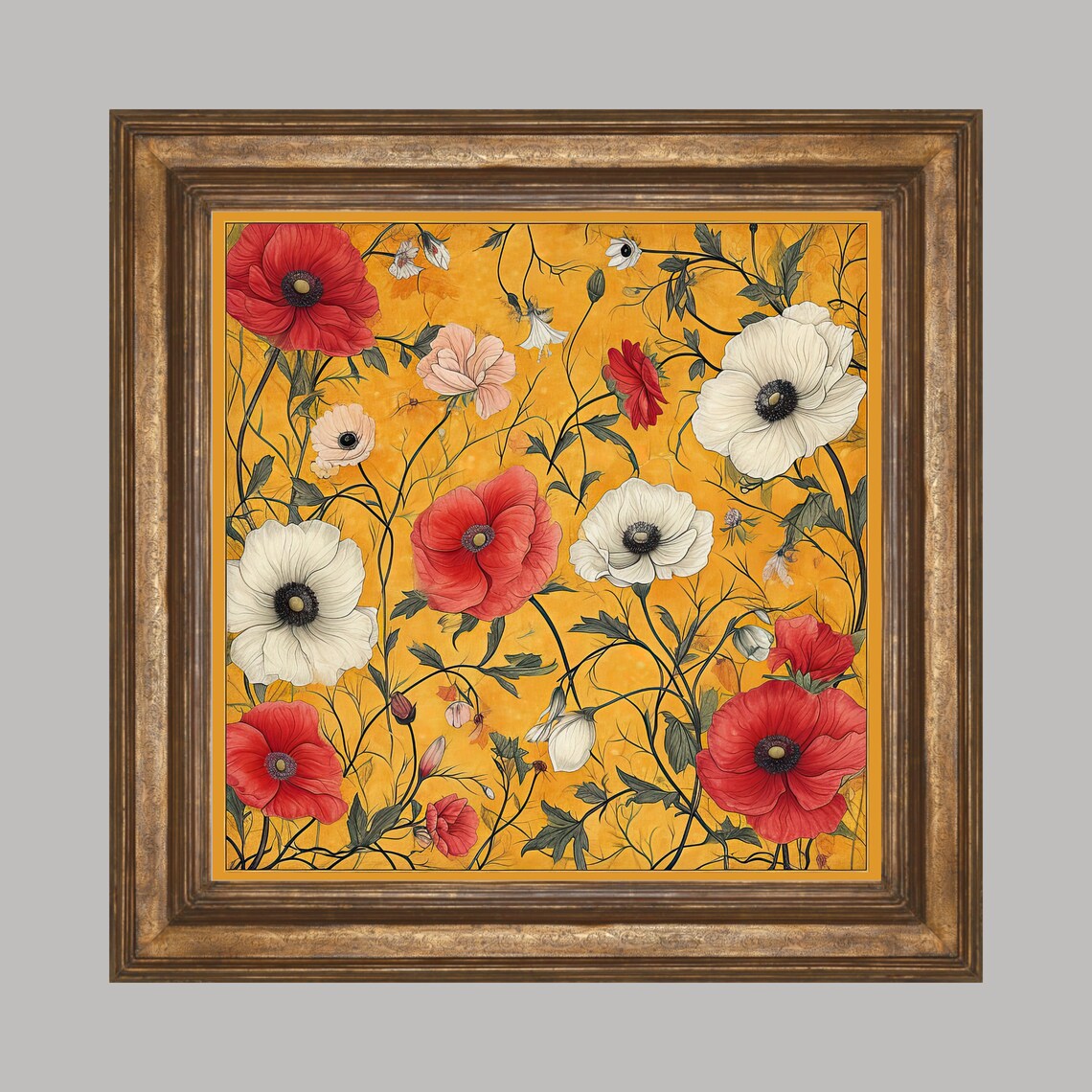 Poppies On Yellow Ceramic Tile Wall Art Print - Image 2